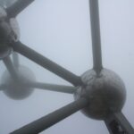 Foggy view of Brussels Atomium structure nbcreations
