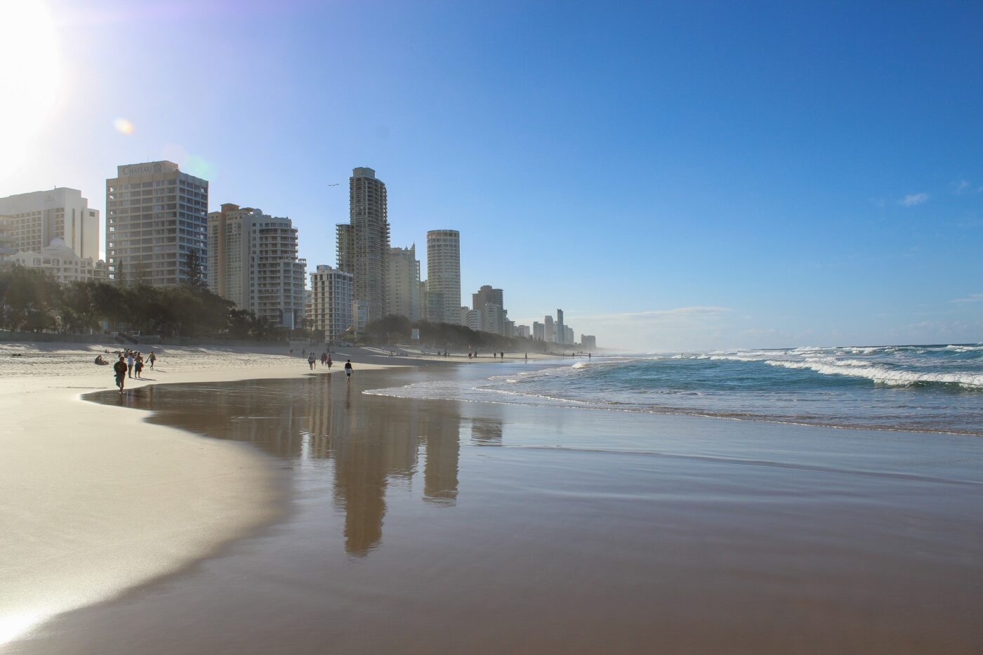 Paradise Surfer beach in Australia with city skyline in the background – urban coastal view - nbcreations