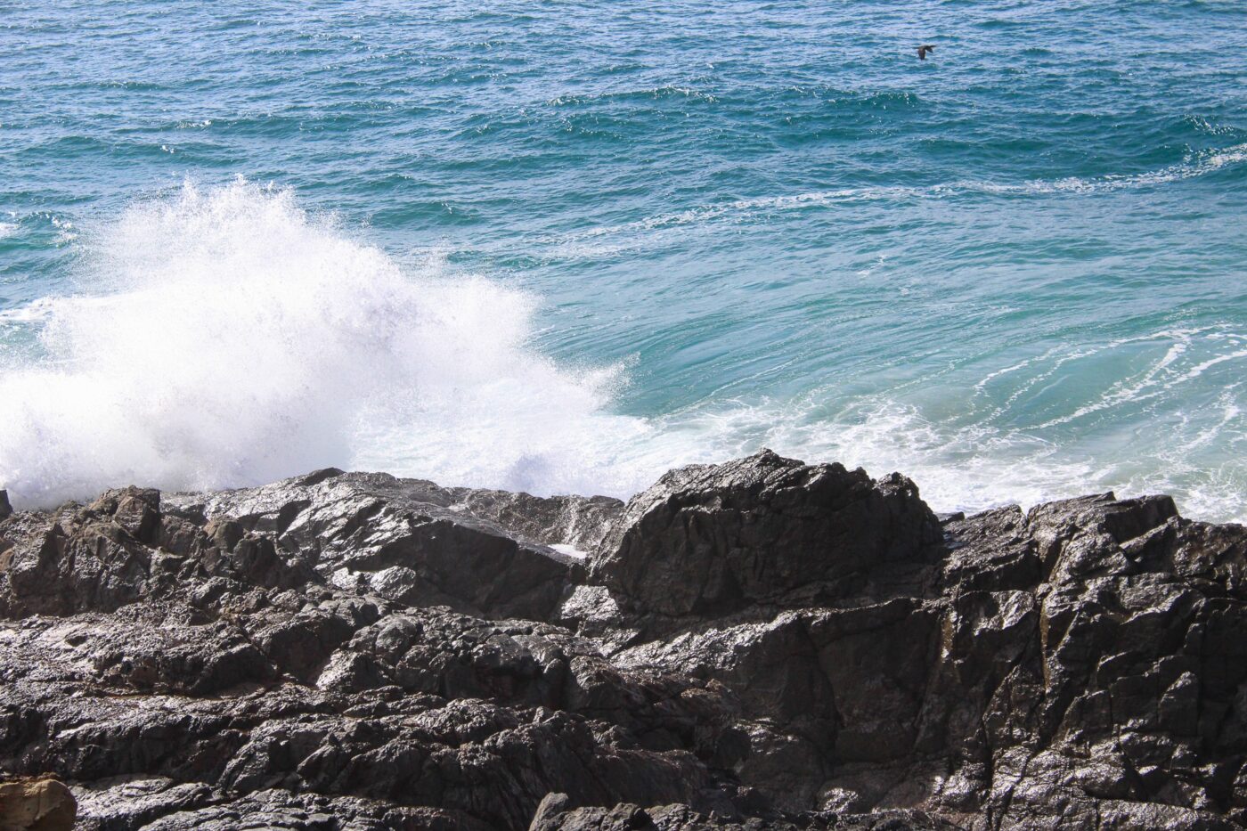 Wave crashing against coastal rocks – dynamic seashore scene - nbcreations