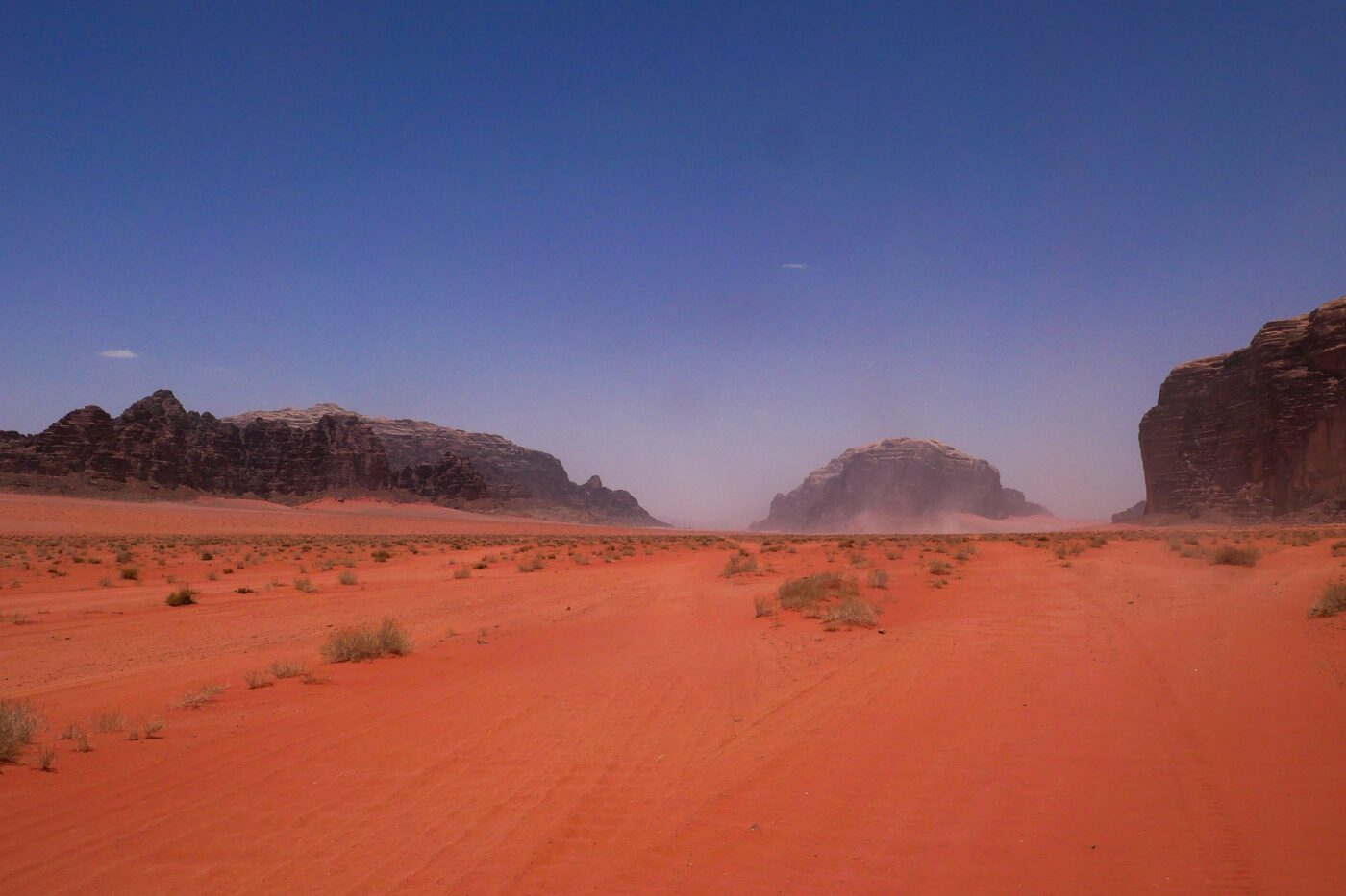 Vast desert landscape under clear blue sky , Wadi Rum Jordan nbcreations