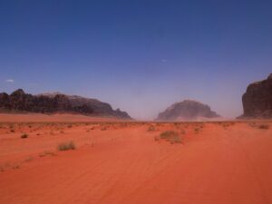 Vast desert landscape under clear blue sky , Wadi Rum Jordan nbcreations