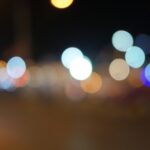 Abstract image of colorful city lights blurred at night.- nbcreations