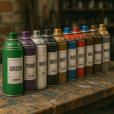 Spray paint cans arranged by color – artistic materials - nbcreations